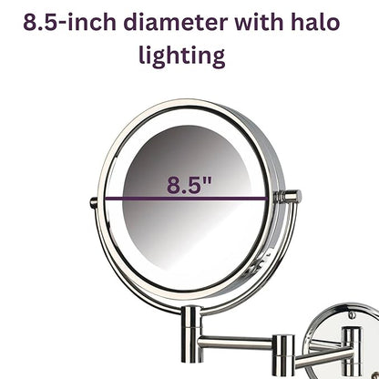 JERDON Wall-Mounted Makeup Mirror with Lights - Chrome Lighted Makeup Mirror with 8X Magnification - Model HL88CL
