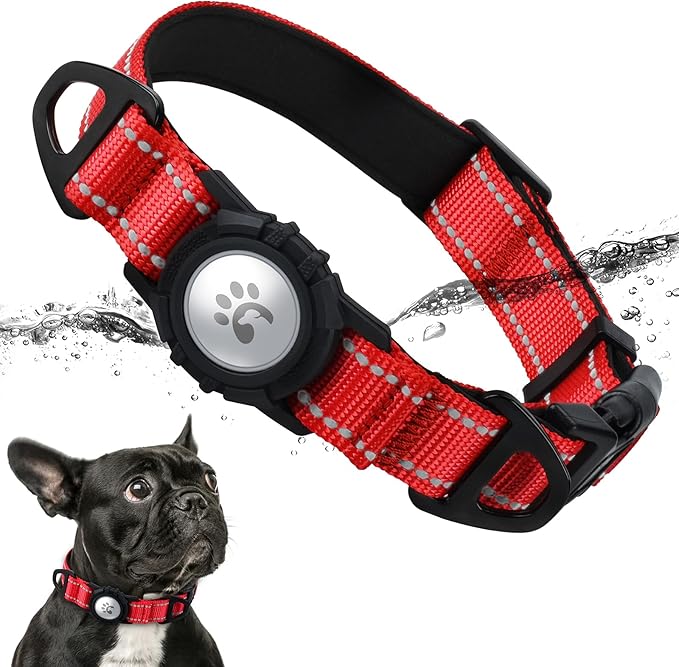 TagME Airtag Dog Collar,Waterproof Reflective Pet Collar with Airtag Holder,Soft Padded and Double D-Rings for Small Dogs,Red-Mewly Pet