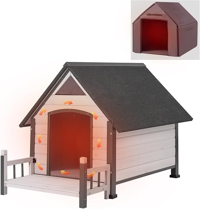 Aivituvin Dog House Outdoor With Metal Frame, Insulated Dog Kennel Outside for Small To Medium Breed, 45" Weatherproof Large Dog Shelter with Anti-Chewing Iron Frame, White (45" D x 32.9" W x 32.6" H)-Mewly Pet