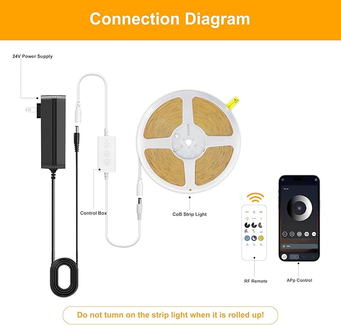 COB LED Strip Lights Natural White,24V Dimmable led Light Strip KIT with Remote and app Control,4000K 24FT/7.5m 8mmwide Ra>90 Cuttable Flexible Strip Lights for Bedroom,Shelf,Cabinet
