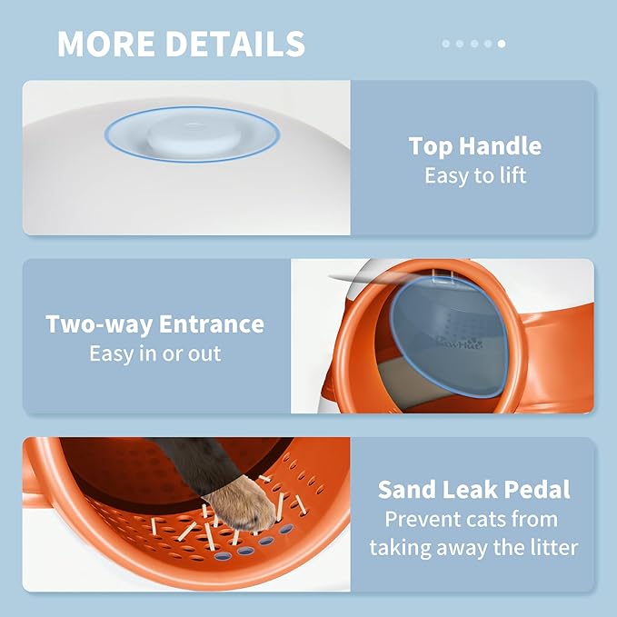 PawHut Cat Litter Box with Lid, Covered Litter Box w/High Sides, Air Freshener, Large Two-Way Entrance Kitty Toilet, Foldable, Easy Clean, Orange-Mewly Pet