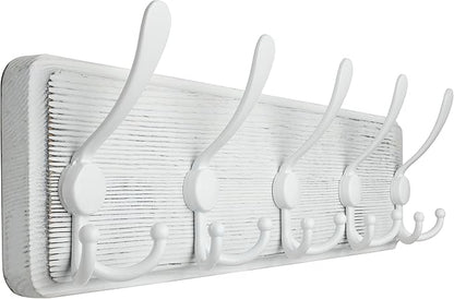 WEBI Coat Rack Wall Mount,5 Triple Hooks for Hanging Coats,16" Hole to Hole,Coat Hooks Wall Mounted,Coat Hanger Wall Hook Rack Rail for Clothes,Jacket,White
