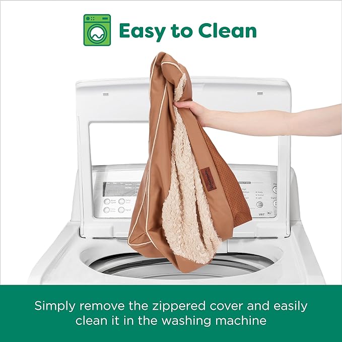 FurHaven Orthopedic Dog Sofa Bed – Memory Foam Couch with Bolsters, Textured Plush & Water-Resistant Cover, Washable Cover, Joint Support - Camel, Jumbo Plus-Mewly Pet