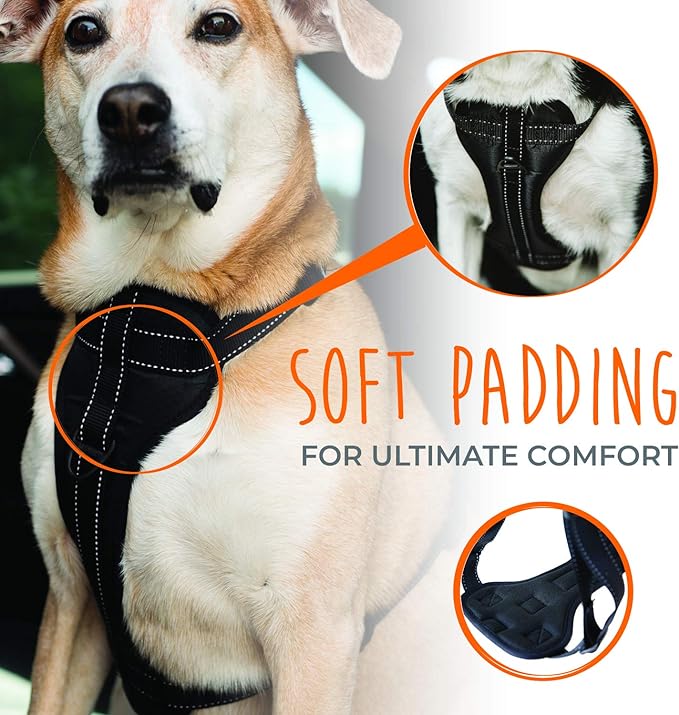 Mighty Paw Dog Car Harness - Vehicle Safety Gear - 2 Leash Attachment - Adjustable Straps - Reflective Stitching - Soft Padding - Standard Harness Functionality - No Pull Front Leash Attachment - L-Mewly Pet