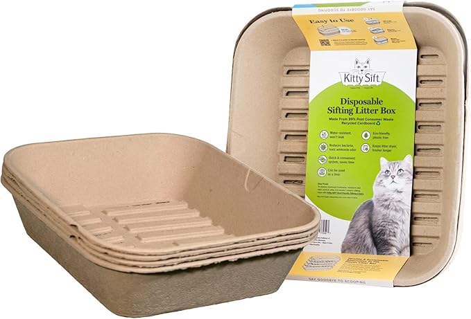 Kitty Sift (Set of 1 Litter Box & 5 Sifting Liners) Sustainable, Clean, Sifting, Disposable Cat Litter Box Kit - Jumbo, 6-Set Kit-Mewly Pet