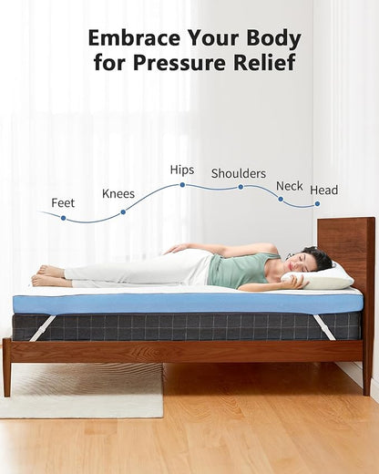 PERLECARE 3 Inch Firm Mattress Topper Queen Size, Cooling Gel-Infused & Bamboo Charcoal Memory Foam Bed Topper for Pain Relief, High-Density Mattress Pad with Removable Cover, CertiPUR-US Certified