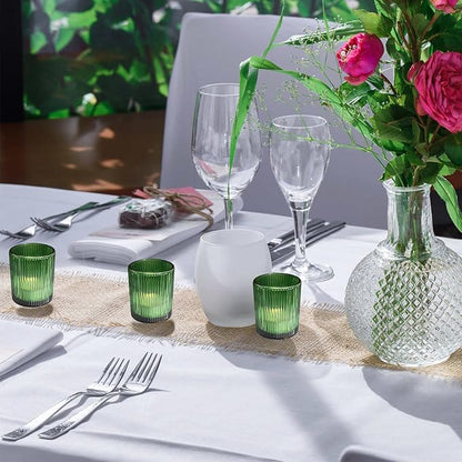 VOHO Votive Candle Holders Set of 24, Green Candle Holder for Tealight & Votive Candles, Vintage Ribbed Glass Tea Lights Candle Holder for Home & Christmas Decorations