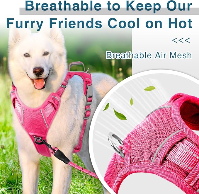 BARKBAY Dog Harness No Pull with ID Tag Pocket - Heavy Duty, Reflective, Easy Control for Large Dogs(Pink,S)-Mewly Pet