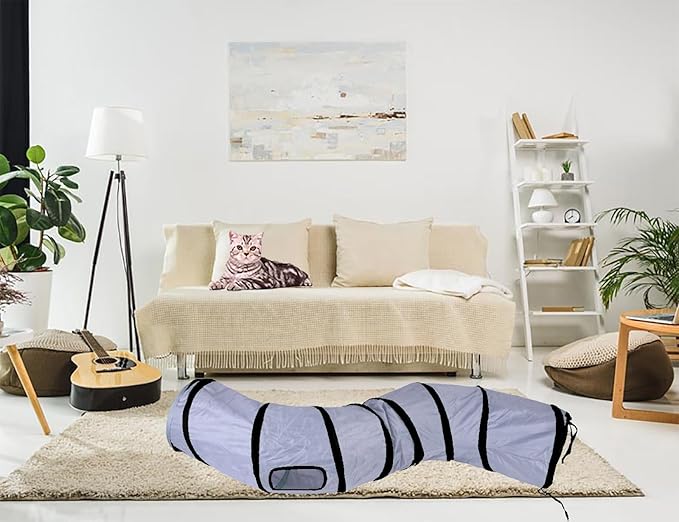 iCAGY Cat Tunnel for Indoor Cats Interactive, Rabbit Tunnel Toys, Pet Toys Play Tunnels for Cats Kittens Rabbits Puppies Crinkle Pop Up Gray 47" Shape S-Mewly Pet