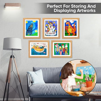 Kids Art Frames,10x12.5 Front Opening Kids Artwork Frames Changeable, Displays 8.5x11 or 9x12 With Mat, Holds 50 Pcs, for 3D Picture,A4 Artwork,Crafts, Childrens Drawing,Art Projects Storage(Wood)