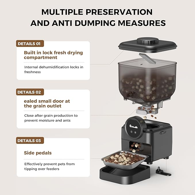 Automatic 6L Cat and Dog Feeder - Pet Feeder with WiFi and Smart Control via App - for Cats and Small Dogs, Auto Timed Food, Stainless Steel Bowl, Dual Powered, 12-Day Battery Life After Power Off-Mewly Pet