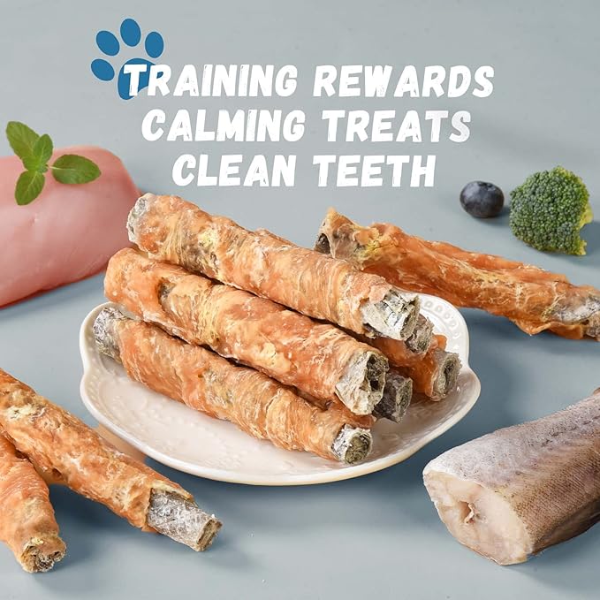 Dog Treats Chicken Wrapped Cod Fish Skin Sticks, Healthy High Protein Omega3 Cod Twist Dog Chews Real Chicken Wrap Teeth Cleaning for Large Medium Small Breeds, 10.6 oz-Mewly Pet