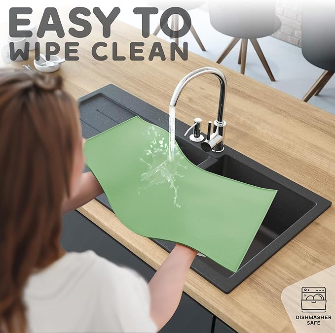 Dog Food Mat - 28x18 Raised Edges Dogs Mat for Food and Water Prevent Spill, Waterproof Cat Food Mats Protect Floors, Easy Clean Dog Bowl Mats for Food and Water, Silicone Pet Feeding Placemats Green-Mewly Pet