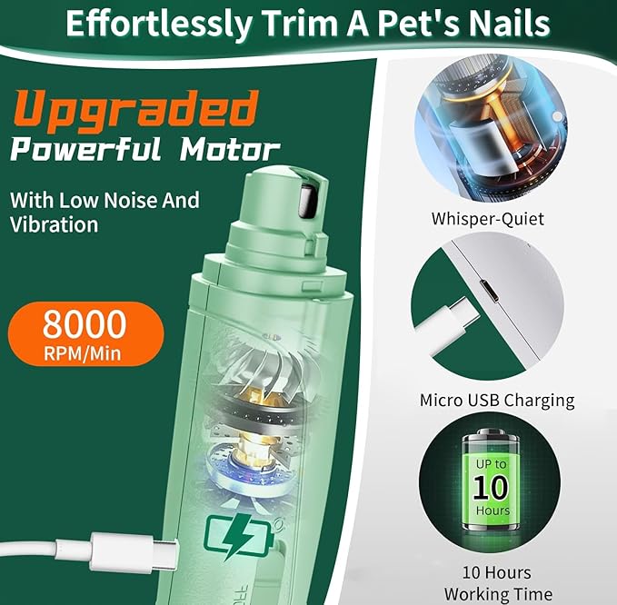 Dog Nail Clippers & Cat Nail Clipper with Catcher, 2 in 1 Dog Nail Trimmers & Grinder with Light for Large Small Dogs Cats,Silent Groom Pro Claw Trimmer, Rechargeable Dogs Nails Grinder Quiet-Mewly Pet