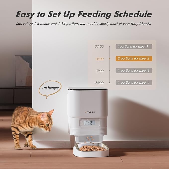 Automatic Cat Feeders - Nityers 4L Dog Automatic Feeders with Stainless Steel Bowl,1-6 Meals Per Day, Programmable Portion Size, Detachable Washable, Auto Pet Feeder for Cats and Dogs-Mewly Pet