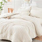 HYMOKEGE Ivory Twin Comforter Set Seersucker 5 Pieces, All Season Luxury Bed in a Bag for Bedroom, Bedding Set with Comforters, Sheets, Pillowcase & Shams