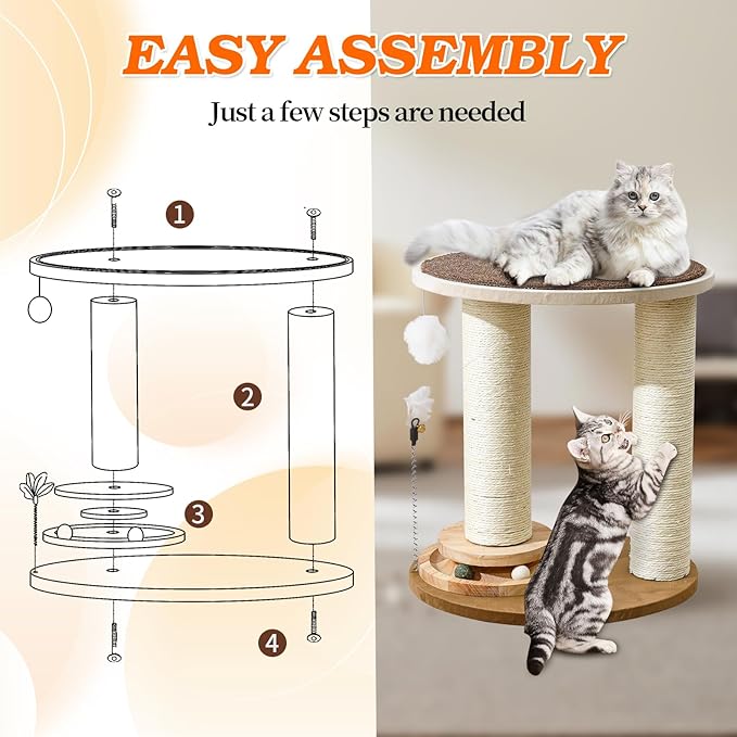 Wood Cat Tree Tower with Scratching Posts – Handmade Cat Condo for Indoor Cats – Cat Scratcher & Resting Platform – Stable & Stylish Cat Furniture-Mewly Pet