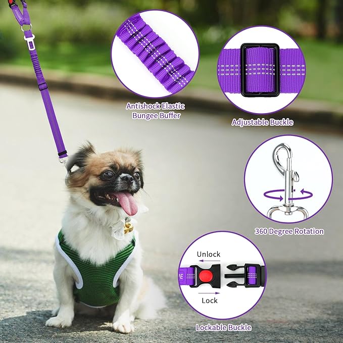 BWOGUE 2 Piece Dog Seat Belt for Car with Elastic Bungee Buffer Safety Seatbelt Car Headrest Restraint Wear Adjustable Metal Buckle Harness in Vehicle Travel for Pet-Mewly Pet
