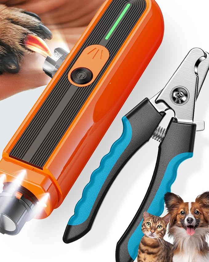 Super Powerful Dog Nail Trimmers, Dog Nail Clipper and Dog Nail Grinder Combo, Ultra Quiet, 3 Speeds, 4 Bright Lights, with Travel Lock, for Small, Meddium and Large Dogs, Cats, Small Animals-Mewly Pet