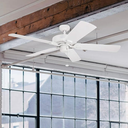Honeywell Ceiling Fans Belmar 52 Inch Ceiling Fan Without Light, Outdoor Ceiling Fan with Pull Chain, Tri-Mount Traditional 5 Blade Design, ETL Wet Rated, White (50198-01)