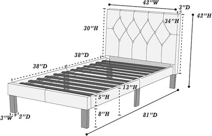 Poundex PU Upholstered Platform Bed, Twin, Pink