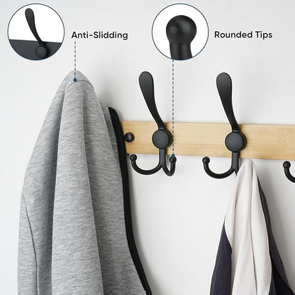 TICONN Wall Mounted Coat Rack, Five Heavy Duty Tri Hooks All Metal Construction for Jacket Coat Hat in Mudroom Entryway (Wood Black, 1-Pack)
