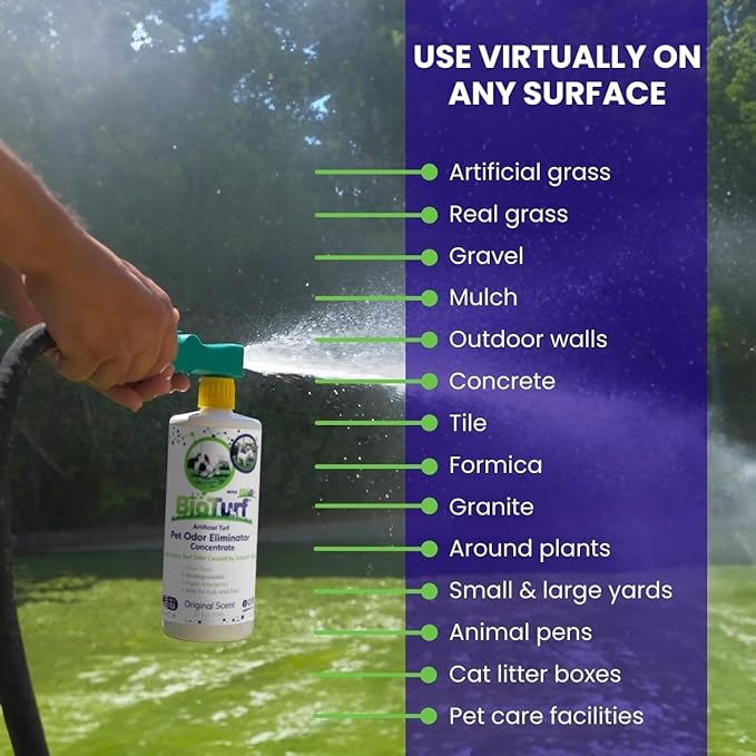 BioS+ Odor Eliminator Concentrate – Artificial Turf Cleaner for Pet Urine Outdoor & Yard Deodorizer for Dog Urine and Waste – Enzyme Formula, Safe for Pets, Kids & Plants – 1 Gallon-Mewly Pet