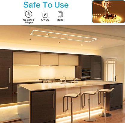 Olafus 16.4ft LED Strip Lights Warm White Dimmable, LED Rope Light Kit 12V Flexible Under Cabinet Lighting Strips, 5m 300 LEDs 2835, 3000K Bright Led Lights for Bedroom, UL Listed Plug