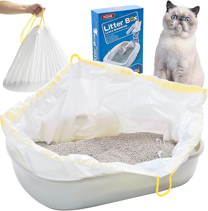 KONE Cat Litter Box Liners Jumbo 45 x 18 inch Heavy Duty Drawstring Bags 20 Count-Mewly Pet