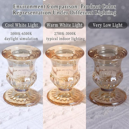 Letine Gold Candlestick Holders Set of 12-2.5" H Taper Candle Holders Bulk -Gold Glass Candle Holder for Thanksgiving, Christmas, Rustic Wedding Centerpieces, Party Decor