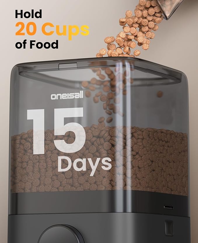 oneisall Wireless WiFi Automatic Cat Feeders 2 Cat, Rechargeable 100-Day Battery Operated Timed Cats Feeder, 20 Cups/5L Cats Food Dispenser Automatic for Large Kibble, Smart App Control.-Mewly Pet