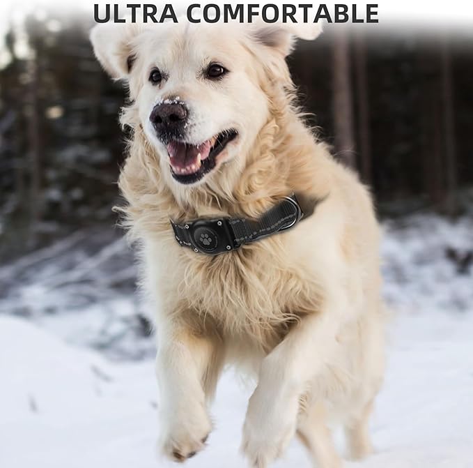 Airtag Dog Collar - 100% Waterproof Air tag Dog Collar Holder for Apple AirTag, Reflective, Soft Padded, Everlasting, GPS Dog Collar for Small Medium Large Dogs (Black, M)-Mewly Pet