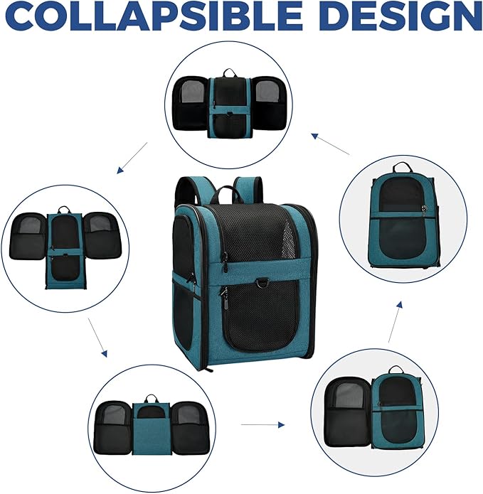 Apollo Walker Dog & Cat Carrier Backpack for 4-15lb Pets - Ventilated Safe Design with Padded Back Support, Breathable Mesh Pet Backpack for Hiking, Travel, Outdoor (Teal)-Mewly Pet