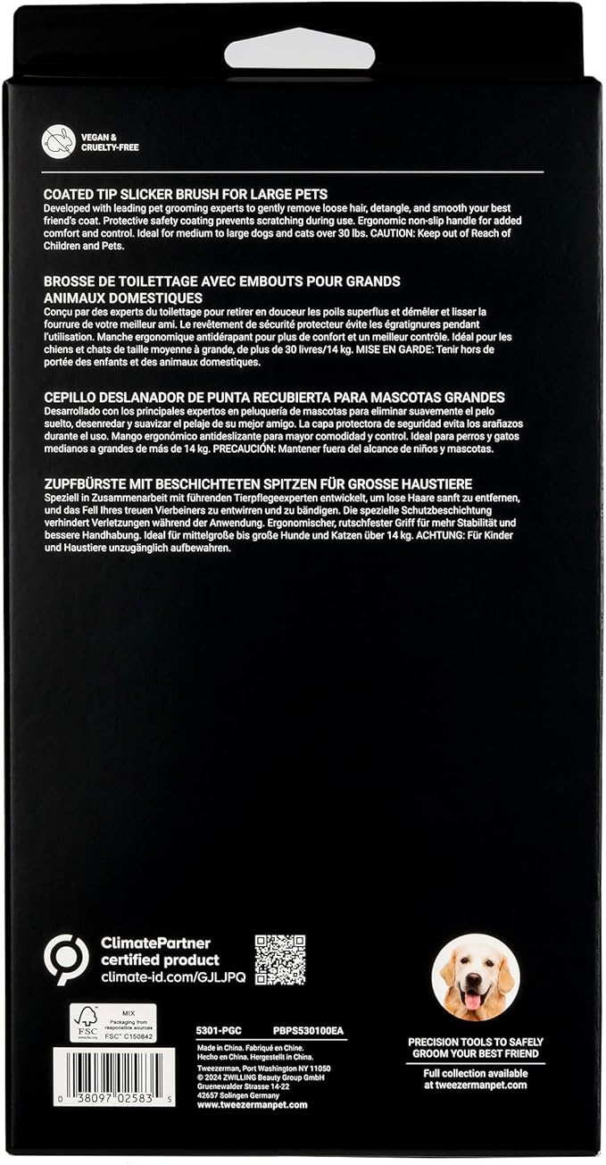 Tweezerman Dog and Cat Slicker Brush for Large Pets, Grooming Brush with Coated Bristles to Prevent Scratching and Ergonomic Handle-Mewly Pet