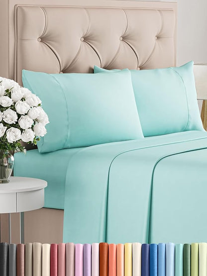 Twin XL 4 Piece Sheet Set - Comfy Breathable & Cooling - Ultra-Soft Hotel Luxury Bedding Set w/ 8-16 Inch Deep Pockets - 1 Flat & 1 Fitted Sheet & 2 Pillowcases - Wrinkle Free & Easy Care - Spa Blue