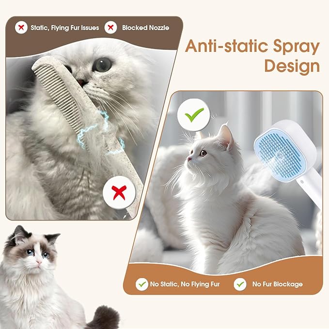 Cat Steam Brush，3 In 1 combs for indoor cats，pet steam brush for shedding,Dog shedding for Long and Short Hair Dogs and Cats Pet Grooming Brush Remove Tangled Loose Hair (Blue)-Mewly Pet