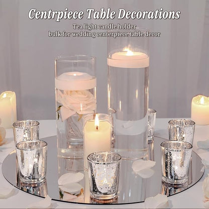 Votive Candle Holders Set of 24, Speckled Mercury Silver Candle Holders for Wedding Centerpiece Table Decorations, Tealight Candle Holder for Party Bridal Shower Decor, Home Decor