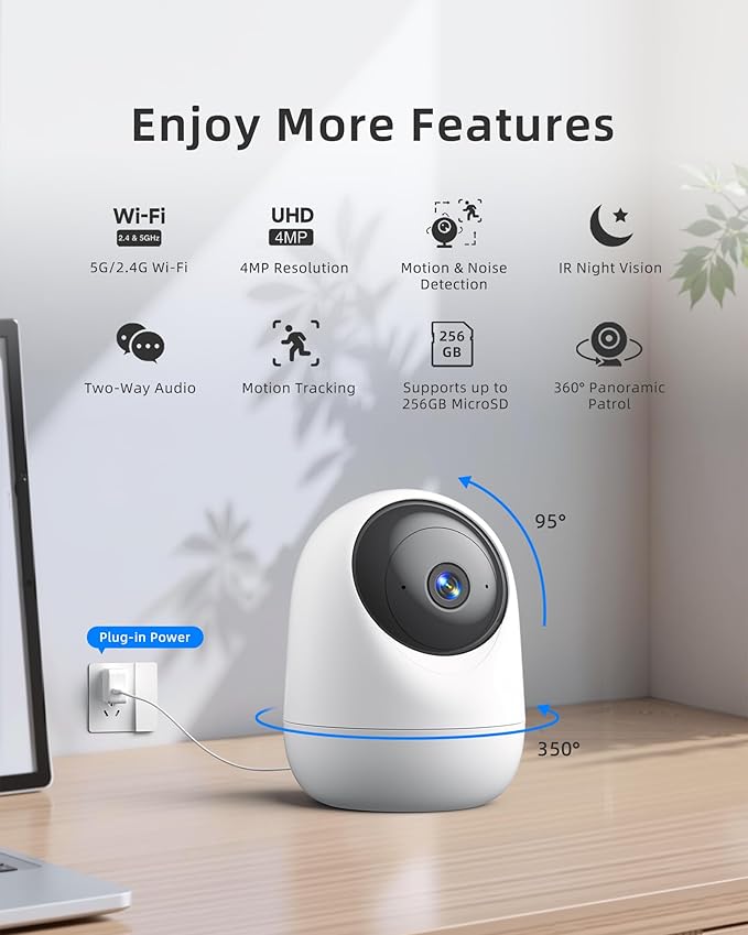 Indoor Camera 5G WiFi Pan & Tilt 2.5K 4MP Compatible up to 256GB SD Card (Not Included) - Security Camera Indoor, Plug-in Puppy/Pet Camera with Speaker/Phone App for Room, Motion Tracking-Mewly Pet