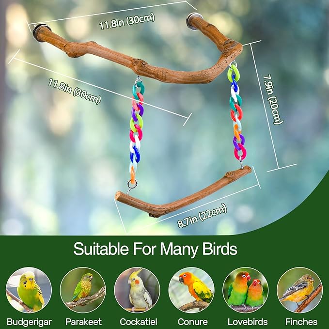 Bird Swing Toys, Standing Bird Perch with Natural Grape Wood, U Shape Hangable Birdcage Accessories, Birds Chewing Toy for Budgerigars, Parakeets, Cockatiels, Conures, Lovebirds, Finches (1Pack)-Mewly Pet