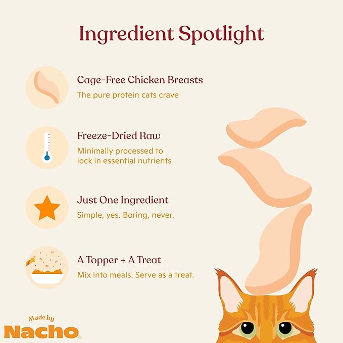 Made by Nacho Freeze-Dried Chicken Breast Meal Topper, Mixer or Treat 3.5oz | High Protein, Pure Chicken Ingredients | Premium Cage-Free Chicken Breast | Crunchy Texture-Mewly Pet