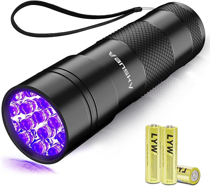 Black Light UV Flashlight,Vansky Blacklight 12 LED Urine Detector For Dog/Cat/Pet Urine & Dry Stains and Bed Bug On Carpets/Rugs/Floor,Matching with Pet Odor Eliminator-Mewly Pet