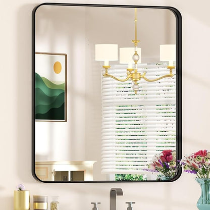 32×36 Bathroom Mirror for Vanity - Rustproof Framed Wall Mirror with Explosion-Proof Tempered-Glass & Rounded Corners for Over Sink, Bedroom, Entryway, Modern Matte Frame, Horizontal/Vertical