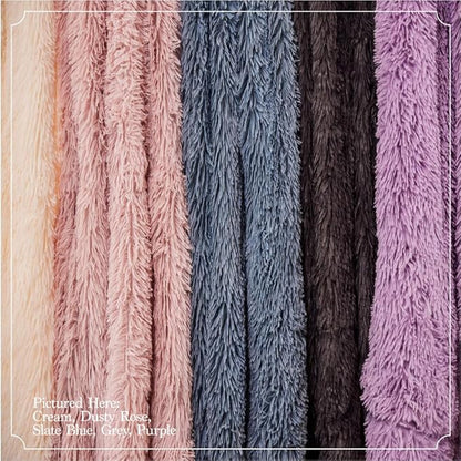 The Connecticut Home Co Throw Blanket Soft Fluffy Room Decor, Cozy Warm Throws for Bed, Couch, Gifts for Women, Bedroom Cute Aesthetic Blankets Shag and Sherpa, 65x50, Purple