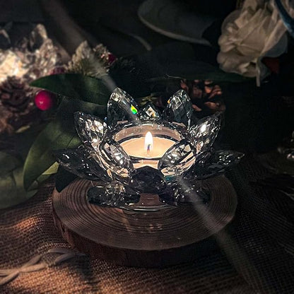 Crystal Lotus Flower Tealight Candle Holders/Glass Tea Light Candlestick Decor Decoration for Christmas Home Wedding Party… (Blue 1pc)