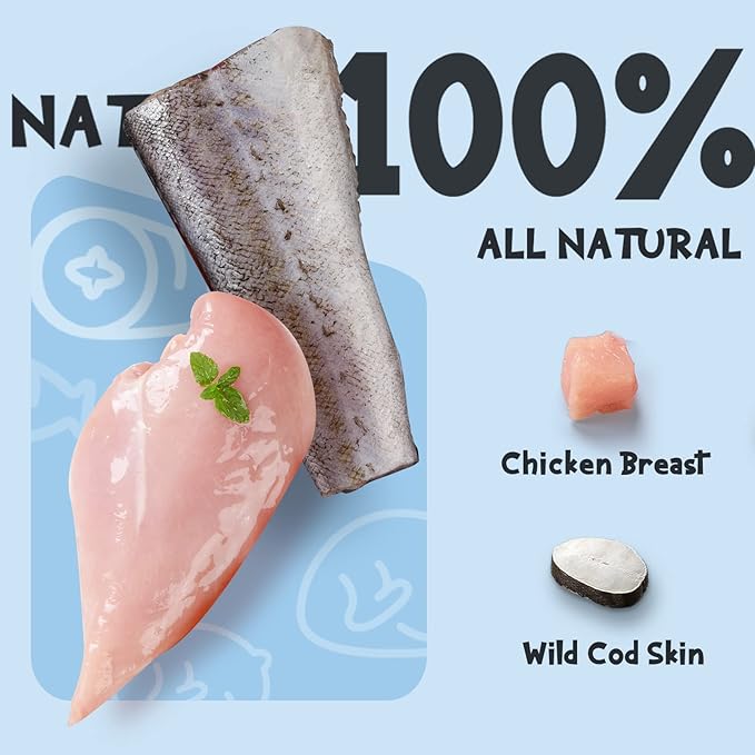 ASMPET Dog Treats Chews, Chicken Wrapped Cod Skin Sticks, Rawhide Free Cod Skin Treats for Dogs, Large, 10.6 oz-Mewly Pet