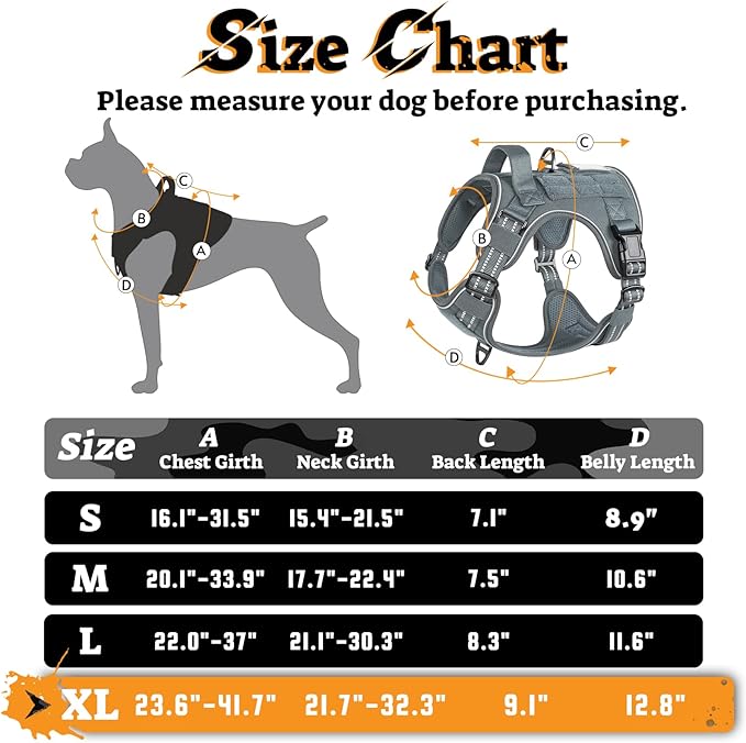 rabbitgoo Dog Harness for Large Dogs No Pull, Tactical Service Pet Vest with Molle and Control Handle, Adjustable and Reflective Military Harness for Easy Walking and Training, Grey, XL-Mewly Pet