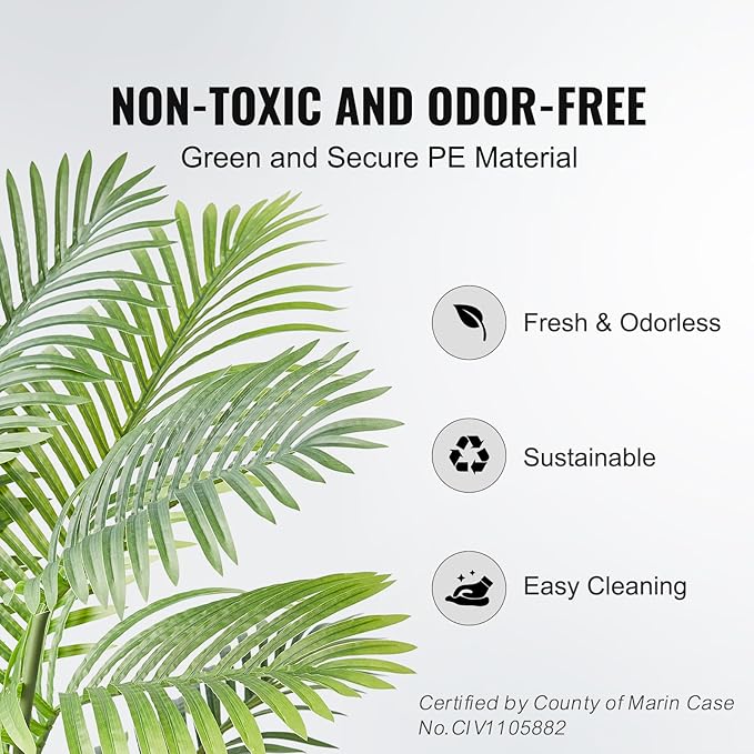 VEVOR Artificial Palm Tree, 4 FT Tall Faux Plant with 10 Artificial Leaves and Moss-Covered Potting Soil, Lifelike Green Fake Tree for Home Office Christmas Decor Indoor Outdoor - 2 Pack
