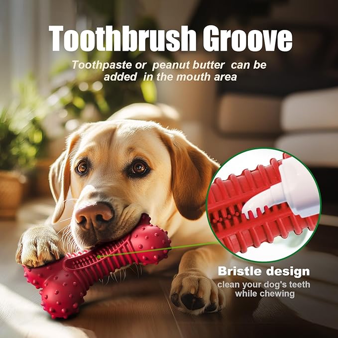Dog Toys for Aggressive Chewers, Dog Chew Toys for Medium Large Dogs, Durable Natural Rubber Dog Toys with Bacon Flavor, Indestructible Dog Toy, Red-Mewly Pet