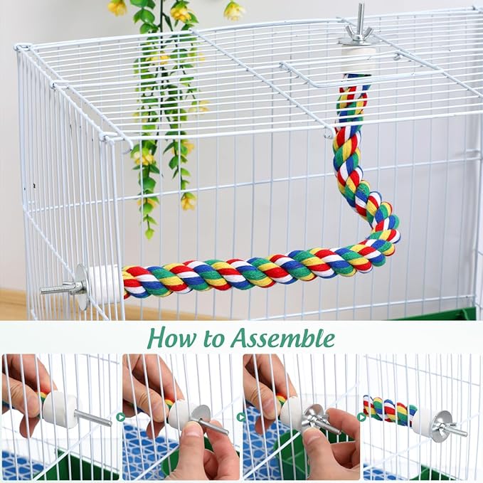 Colorful Bird Rope Perch Stand, Birdcage Swing Spiral Toys, Bird Climbing Standing Bungee Rope Perches Chew Toys Cage Accessories for Cockatiels Parrots Birds (40CM/15.7inch)-Mewly Pet