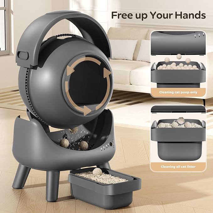 Self Cleaning Litter Box,Automatic Cat Litter Box for Multiple Cats,Robot with APP Control,Smart Dual Safety Protection,Odor-Free Waste Disposal Includes Trash Bags,Grey S20-Mewly Pet